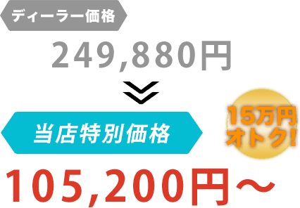 ディーラー価格249,880円が川﨑自動車整備工場だと105,200円~。15万円もお得!